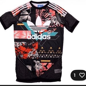 Adidas Tropical Print Tee with Black and Red Accents